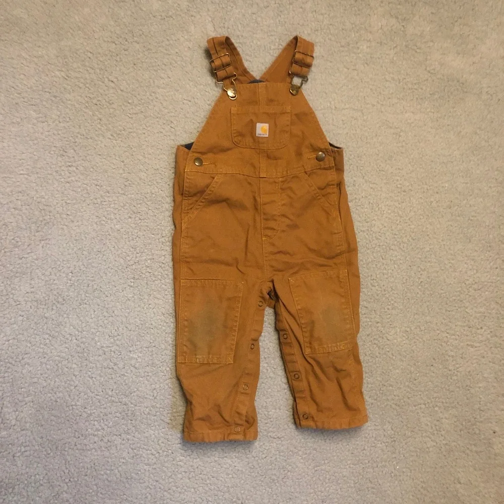 Carhartt Toddler 18M Flannel Lined‎ Duck Canvas Overalls Brown OX8645-B